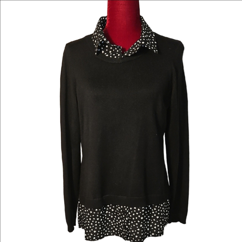 Black Heart Dot Layered Sweater Size Medium